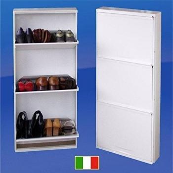 Zapatero ¡Garantía de 15 años! Ahorra Espacio| 3 gavetas| Blanco| Gabinete Organizador Italiano| para 6-9 Pares de Zapatos o Botas en Solo 15 cm| sin Montar| de Metal para Interior y Exterior