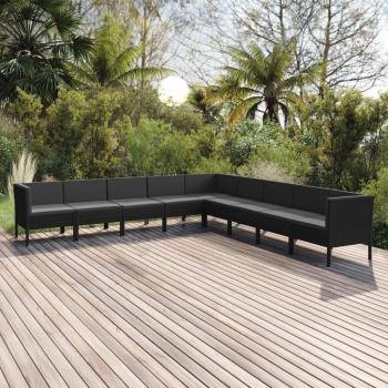 9-Piece Black Synthetic Rattan Garden Lounge Set with Cushions