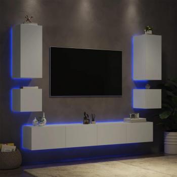 Muebles de la pared TV 6 Pcs con luces LED blancas Vidaxl