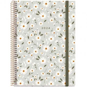 AGENDA ANUAL 2024 MIQUELRIUS NATURA ESPIRAL EXTRA GOMA PLUS DÍA PÁGINA DAISY SUMMER 155x213 MM