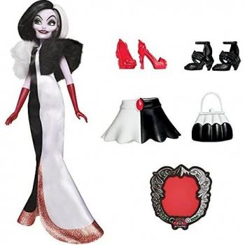 Disney Cruella de Vil Fashion Doll - Disney Toys, 11.5 inches tall, articulated limbs, stylish outfit inspired by the character, includes accessories like a handbag and sunglasses, suitable for ages 3 and up