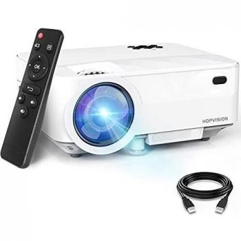 HOPVISION Mini Proyector 1080P Full HD,Proyector Portátil de 4500 Lúmenes con Pantalla Máx de 180,Proyector LED de 60000 Horas,Proyector Cine en Casa Compatible con HDMI/AV/USB/SD/VGA