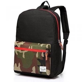 Vaschy unisexo ocasional Agua Ligera Resistente morral de la escuela del morral del recorrido adapta a 13 pulgadas del ordenador portátil Camuflaje Negro
