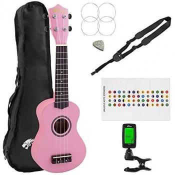 TIGER UKEKIT-PK Soprano Ukulele for Beginners includes Gig Bag, Felt Pick, Spare Set of Strings Now Equipped with Aquila Strings - Pink