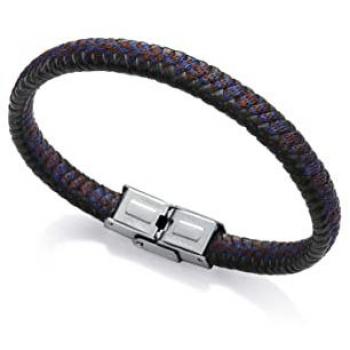 Pulsera de hombre Viceroy Heat 1328P01013 de acero con piel negra trenzada y cordón azul