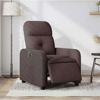 Sillón Reclinable Eléctrico de Tela Marrón Oscuro con Respaldo y Reposabrazos Ajustables