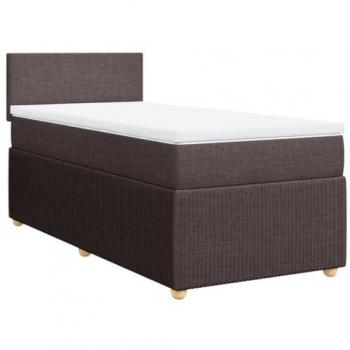 Cama box spring con colchón de tela marrón oscuro 90x200 cm