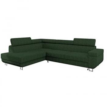 Sofá rinconero Comfivo 306 con función de descanso y caja de ropa de cama, dimensiones 253x188x71cm, color verde
