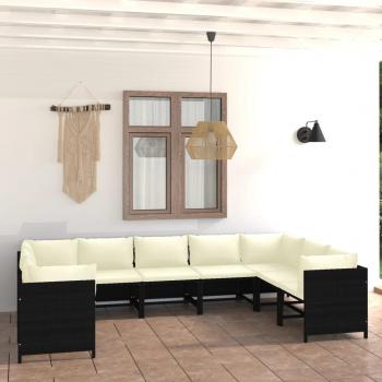 9-Piece Black Poly Rattan Garden Lounge Set with Cushions