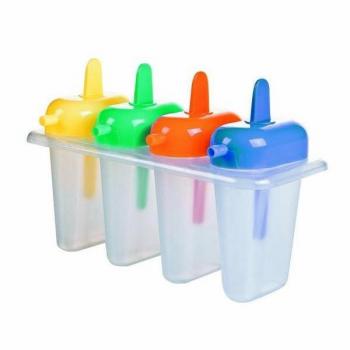 Ibili 783400 Molde para Helados y Polos de Plástico, Set de 6 Unidades con 4 Cavidades y Recetario Incluido