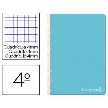 Cuaderno espiral Liderpapel Witty Tamaño folio 80 hojas Tapa dura Cuadrícula 4 mm 75 g/m2 Con margen color Celeste