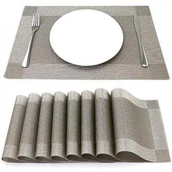 SueH Design Manteles Individuales Juego de 8, Salvamanteles Individuales en PVC para Comedor 45 * 30 CM, Plata