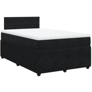 Cama box spring con colchón de muelles en terciopelo negro 120x200 cm