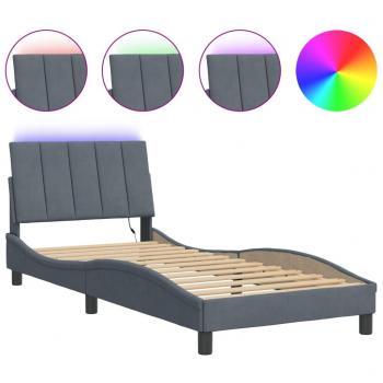 Estructura de cama con luz LED terciopelo gris oscuro 90x190 cm