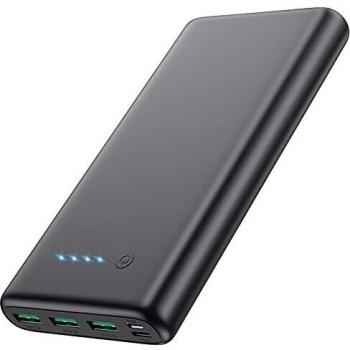 QTshine Batería Externa,【36800 mAh Gran Capacidad】 Power Bank Carga Rapida con Entrada Tipo C & 3 Salidas Cargador Portátil con 4 Luces LED para iPhone 13/12 Pro/12/11/XR/X, Samsung S20, iPad Tablet