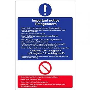 vsafety 44002 au-r obligatorio Catering Sign, plástico rígido, aviso importante/refrigeradores, vertical, 200 mm x 300 mm, azul, rojo