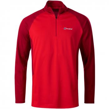 Berghaus Hombres Cremallera Tech 2.0 DE Cuello Camiseta de Manga Larga, Hombre, Tech 2.0 Zip Neck, Volcano/Haute Red, L
