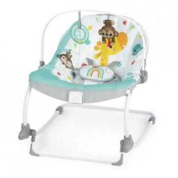 Hamaca y Asiento Wild Vibes de Bright Starts - Hamaca para Bebé, diseño colorido y divertido, asiento reclinable, vibraciones suaves para calmar al bebé, juguetes colgantes interactivos, arnés de seguridad de