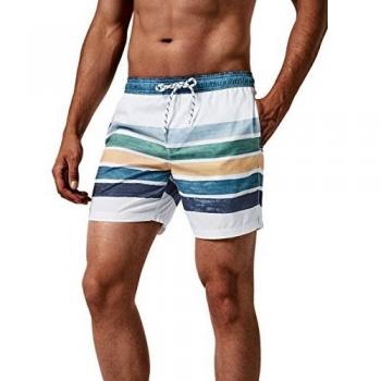 MaaMgic Bañadores para Hombre Shorts de Playa Traje de Baño de Secado Rápido para Vacaciones Diseño a Rayas, Blancas Rayas Azules,S