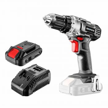 Taladro atornillador inalámbrico Graphite Energy+ 18V 1x2,0Ah, 1250 RPM, sin llave, ligero (1,1 kg)