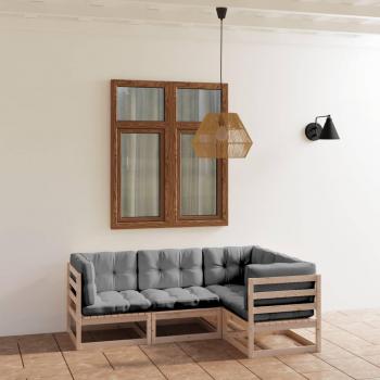 4-Piece Solid Pine Garden Lounge Set with Cushions