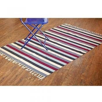 Alfombra de tejido reversible tejido 100% algodón orgánico con tintes vegetales. Estampado a rayas multicolor. Tapete. Medidas: 120x180 , Código: 02711