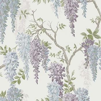 Laura Ashley Wisteria Garden Pale Iris Removable Strippable Wallpaper, FSC Certified, Vibrant Print, 10 Meters Long