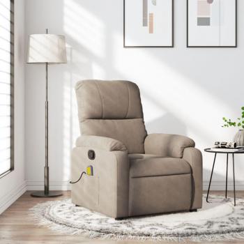 Sillón reclinable de masaje tela de microfibra gris taupe Vidaxl