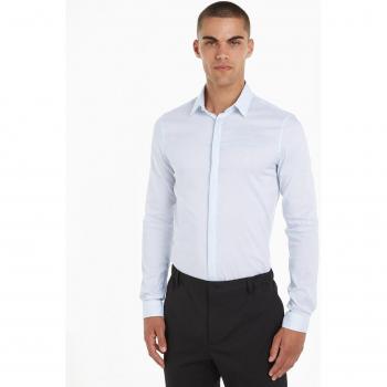 Calvin Klein - Camisa de hombre, 100% algodón, corte moderno, manga larga, cuello clásico, cierre con botones, diseño minimalista y logo bordado en el pecho