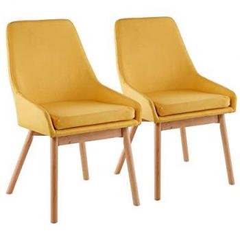 Lote de 2 sillas Tamiko - Amarillo - Revêtement en tissu - Pied en madera
