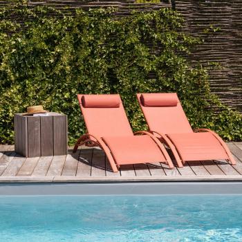 Tumbonas de textileno terracota con armazón de aluminio terracota - Lote de 2 Happy Garden