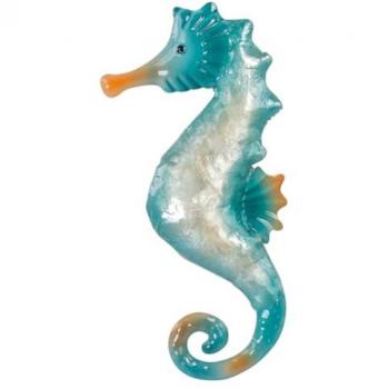 Aplique de Metal Azul Caballito de Mar 28x14x2cm