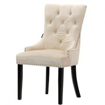 Silla Tachuelas Velvet Beige Harpers 54x55x96 Cm - Comodidad Duradera, Blanco/Negro, Roble/Velvet