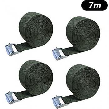 Correa Tensora de 7 m - Juego de 4 Cinchas de Amarre Carraca de Sujeción para Portabicicletas de Motocicleta Extremadamente Robustos, Paquetes Estándar DIN EN 12195-2