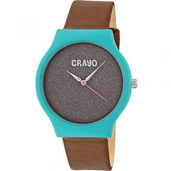 Crayo Glitter Teal Unisex Quartz Watch with Brown Leather Strap