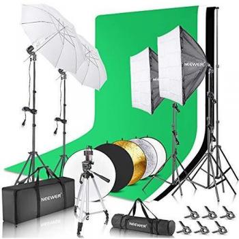 Neewer Kit Completo Iluminación para Fotografía: Sistema Soporte de Fondo 2,6M x 3M Kit Iluminación Continua de Sombrillas 800W 5500K Disco Reflector 5 en 1 Trípode Soporte Teléfono Bolsa