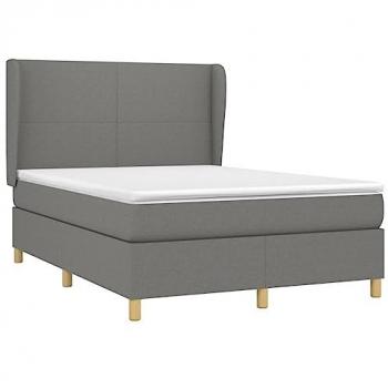 Cama box spring con colchón viscoelástico de tela gris oscuro 140x190 cm