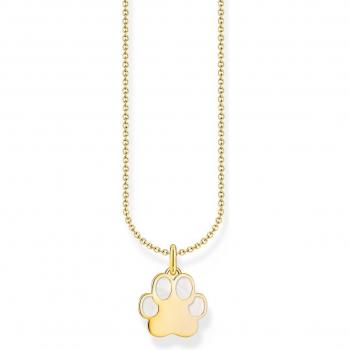 Thomas Sabo Gold Plated Sterling Silver Paw Print Necklace with Enamel Pendant