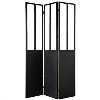 Biombo de metal negro y cristal 3 paneles RACK MILIBOO