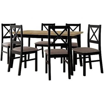Conjunto de comedor Victorville 316, Negro, 140 x 80 x 75 cm, para 6 personas