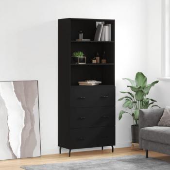 Alacena alta de madera multicapa negra 69,5x34x180 cm