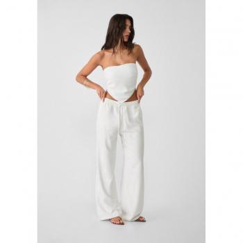 Ecru Loose-Fitting Linen Blend Trousers M