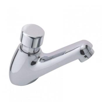 Grifo lavabo temporizado BOET con mecanismo de temporización, acabado en cromo, diseño moderno, fácil instalación y control de flujo ajustable