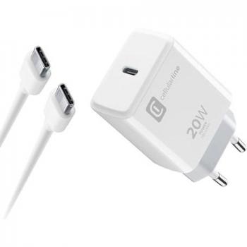 Cargador USB-C 20W con Cable para iPhone - CellularLine ACHIPHKITC2CPD20WW, Blanco