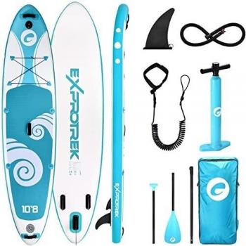 Exprotrek Tabla de Surf de Remo, Tabla de Sup Hinchable, Juego de Tabla de Surf de Remo de 15.2 cm de Grosor con Remo y Accesorios completos, 2 Personas, 200 kg máx, Azul