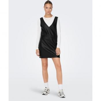 Only - Vestido pichi corto efecto piel sin mangas y escote en pico