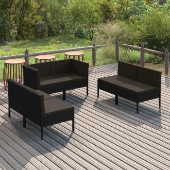 6-Piece Black Poly Rattan Garden Lounge Set with Cushions