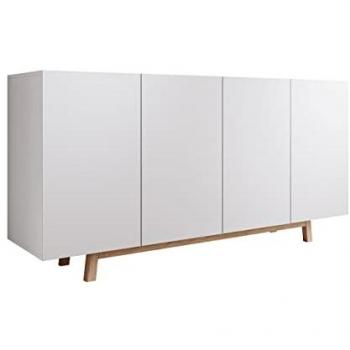 Aparador de salón Modelo Siena, color blanco mate, dimensiones 160x79x40 cm, 4 puertas, mueble de melamina mate