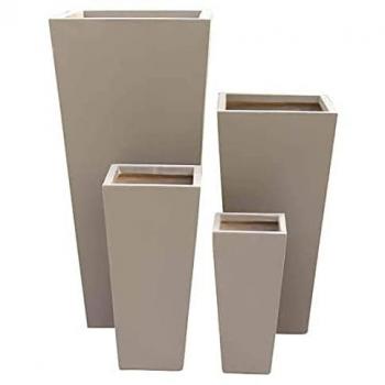 Set de 4 Vasos Marrones para Exterior de Jardín y Restaurante - Altura 43 cm, Fibra de Arcilla, Diseño Cuadrado