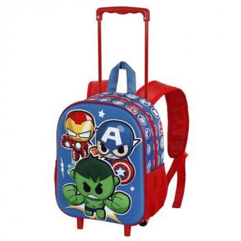 Mochila 3D Pequeña con Ruedas Marvel Los Vengadores Mini Heroes, Multicolor, 26 x 34 cm, Capacidad 12.5 L